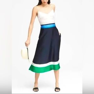 Banana Republic Colorblock Navy Cream Blue Midi Spaghetti Strap Summer Dress 16